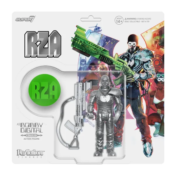 Super7 Rza^Bobby Digital Reaction Figures Wave 03 - Bobby Digital (Metallic Silver W/ 45 Adaptor)