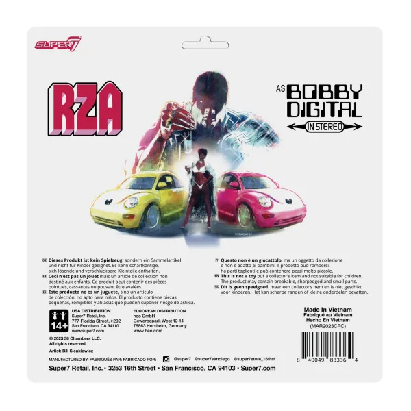 Super7 Rza^Bobby Digital Reaction Figures Wave 03 - Bobby Digital (Metallic Silver W/ 45 Adaptor)