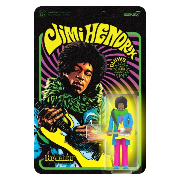Super7 Jimi Hendrix^Jimi Hendrix Reaction Figures - Jimi Hendrix Blacklight (Are You Experienced)