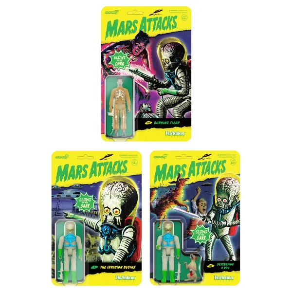 Super7 Mars Attacks^Mars Attacks Reaction Figures (Glow) Full Set