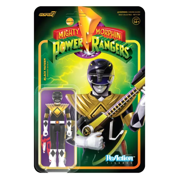 Super7 Mighty Morphin Power Rangers^Mighty Morphin Power Rangers Reaction Figure Wave 4 - Black Ranger (Dragon Shield)