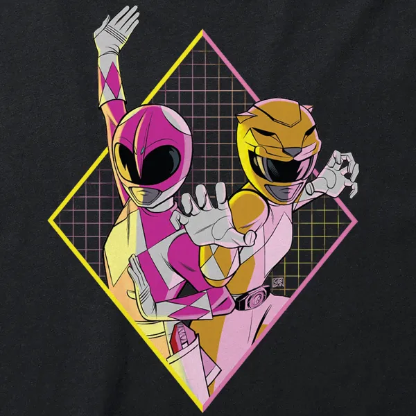 Super7 Mighty Morphin Power Rangers^Mighty Morphin Power Rangers T-Shirt - Pink And Yellow Power Rangers