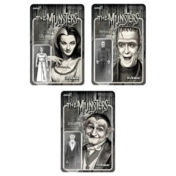 Super7 The Munsters^Munsters Reaction Figures Wave 2 Grayscale Set Of 3