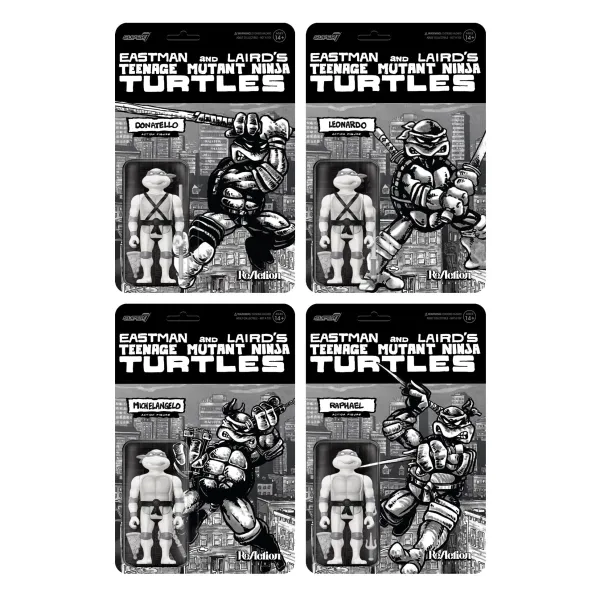 teenage_mutant_ninja_turt_0-1.webp Super7 Teenage Mutant Ninja Turtles^Teenage Mutant Ninja Turtles Reaction Figure Wave 9 - Donatello, Leonardo, Michelangelo & Raphael (Comic Greyscale)