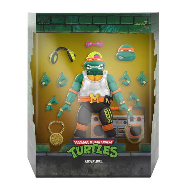 Super7 Teenage Mutant Ninja Turtles^Teenage Mutant Ninja Turtles Ultimates! Wave 11 - Rat King, Rapper Mike, Ninja Nomad Leonardo & Foot Soldier (Battle Damaged)