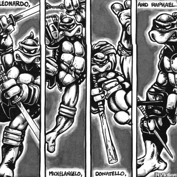 Super7 Teenage Mutant Ninja Turtles^Teenage Mutant Ninja Turtles Reaction Figure Wave 9 - Donatello, Leonardo, Michelangelo & Raphael (Comic Greyscale)
