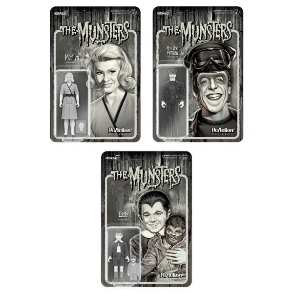 Super7 The Munsters^The Munsters Reaction Wave 3 - Eddie Munster, Marilyn Munster & Hot Rod Herman (Grayscale)