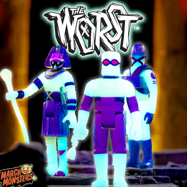 Super7 The Worst^The Worst Reaction Figures - Snake Tut, X-3 & Gas Phantom (Monster Glow)