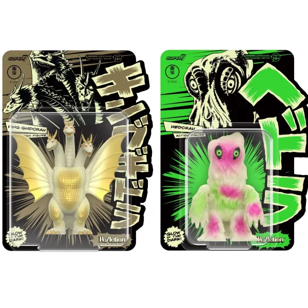 Super7 Godzilla^Toho Reaction Figures Wave 2 - Hedorah & King Ghidorah Glow